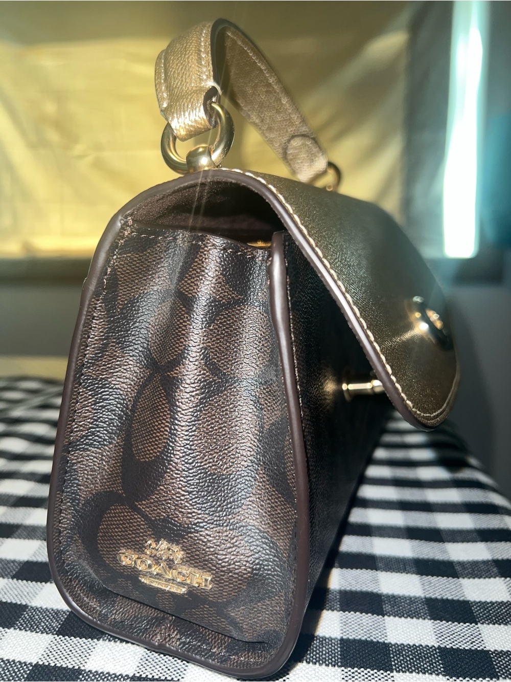 Coach Monogram Signature Hand Bag with Gold Flap